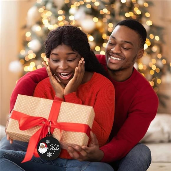 African American Christmas Tree Ornament Wooden Black Santa (Black,12 Pcs) - Picture 5 of 7